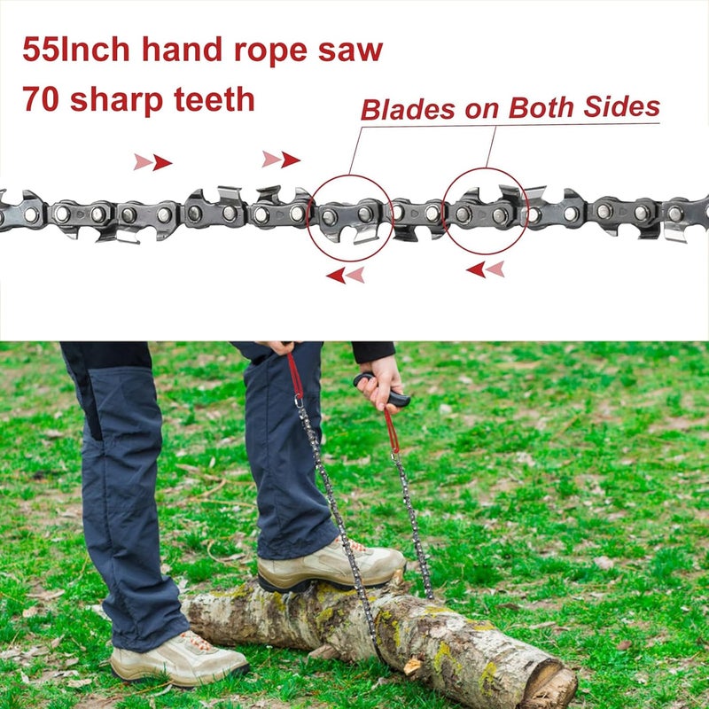 GSSHBR 55 Inch High Reach Hand Rope Saw for Tree Limbs with 70 Sharp Teeth Blades on Both Sides,Rope Saw Tree Saw High Limb Rope Chainsaw, Pocket Chainsaw - Image 3